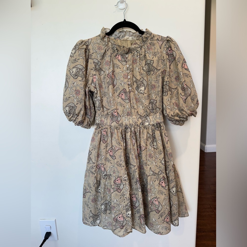 Beautiful beige spring dress with light pink details